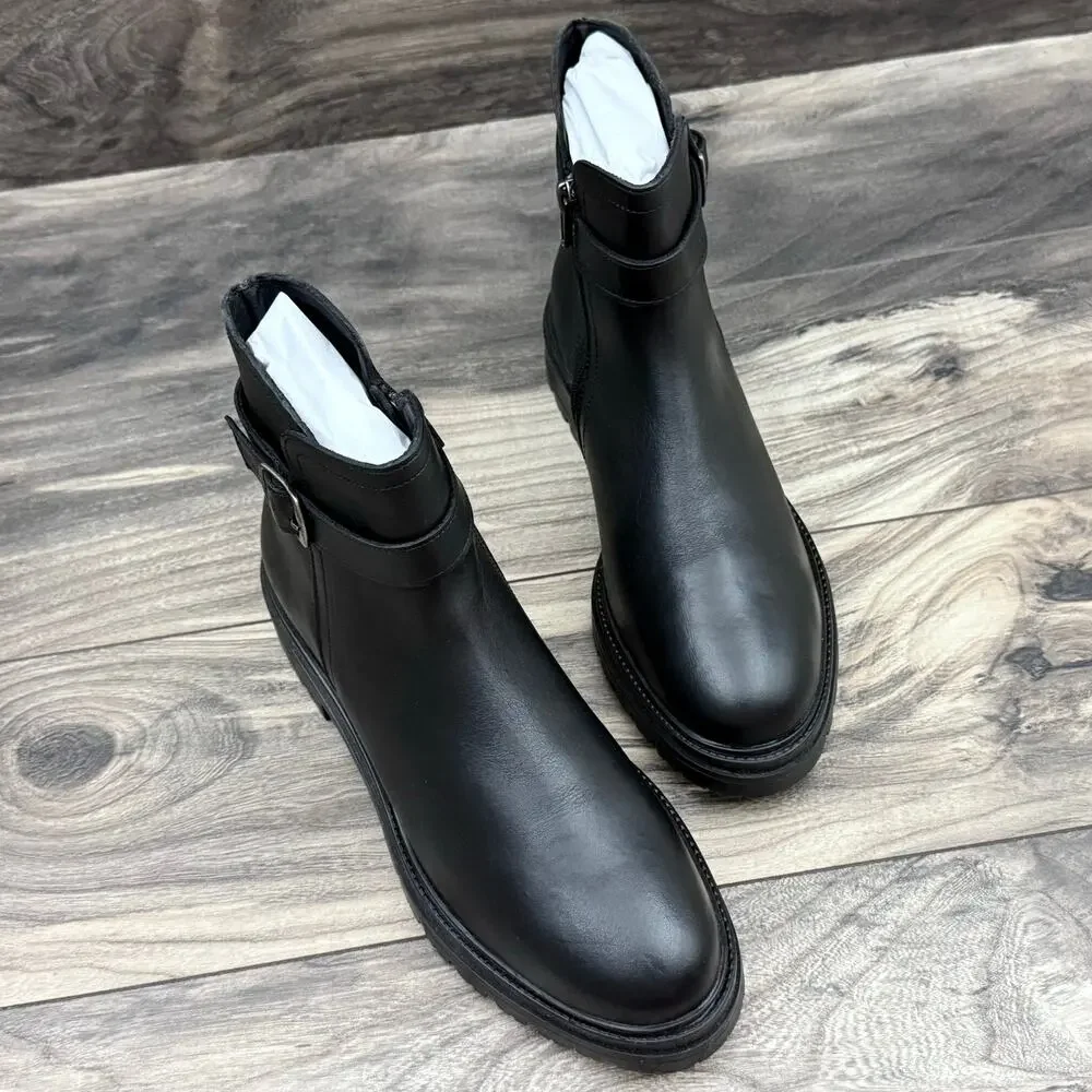 NEW Steve Madden Maezy 9M Black Leather Ankle Boots Bootie Biker - Picture 4 of 11